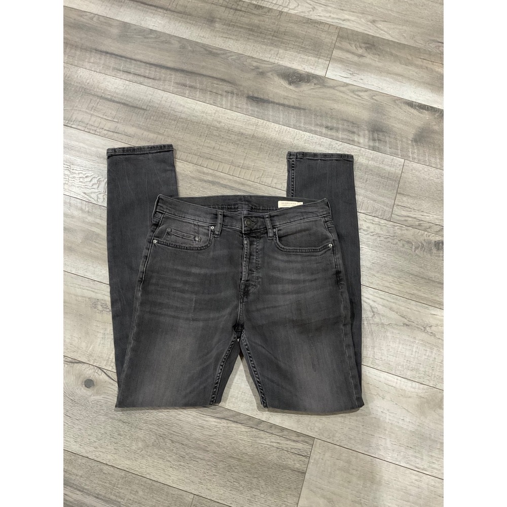 AllSaints Cigarette Jeans Mens 30 Slim Tapered Faded Black Grey Denim Button Fly